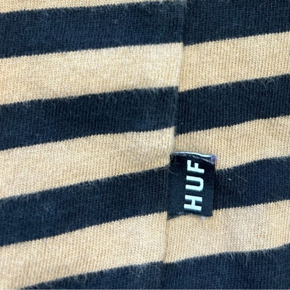 HUF Worldwide Black And Tan Striped Long Sleeve T Size Small - Picture 7 of 8